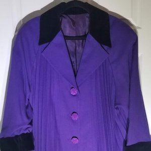 Purple Pleated Velvet Trimmed Coat